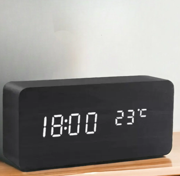LED wooden watch with voice activation