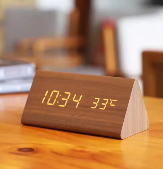 LED wooden watch with voice activation