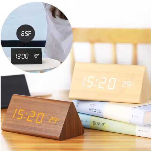 LED wooden watch with voice activation