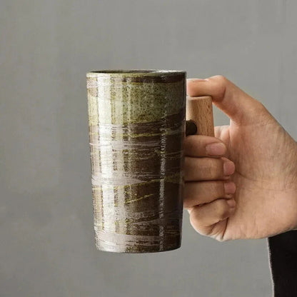 Nordic Design Mug - Minimalist Ceramic Mug With Wooden Handle