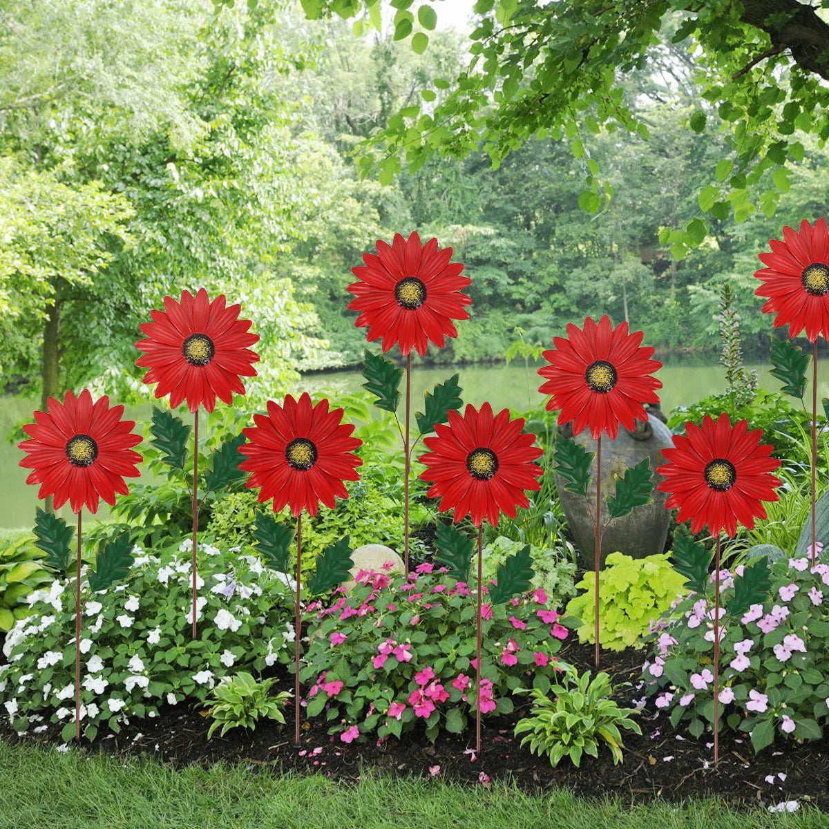 Decorative Metal Sunflower for Garden - Colourful Flower Plugs for Outdoors and Landscape