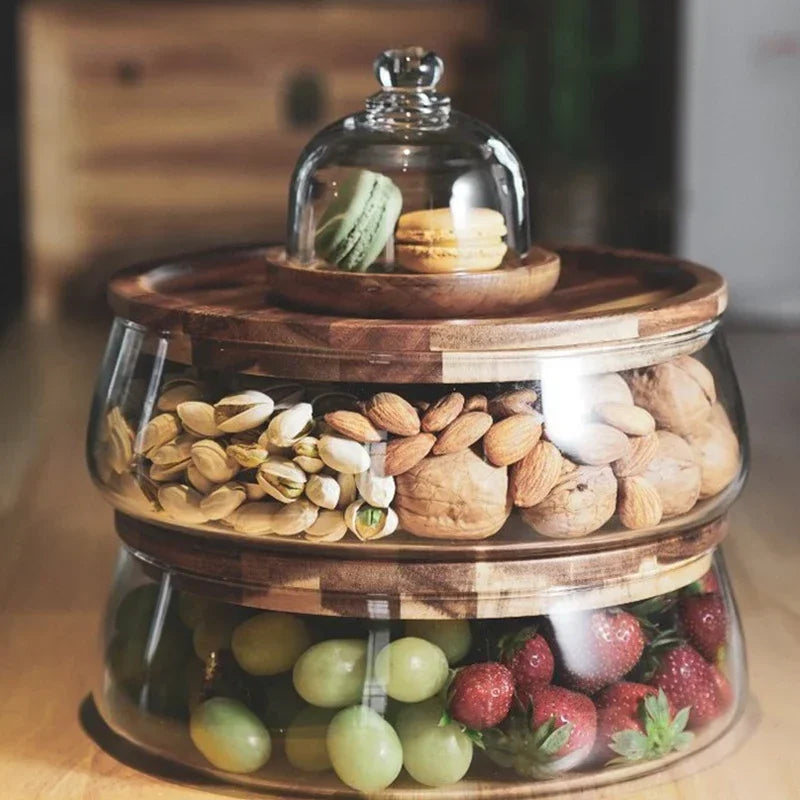 Glass Bowl With Wooden Lid - Sturdy Storage Bowl For Snacks And Sweets