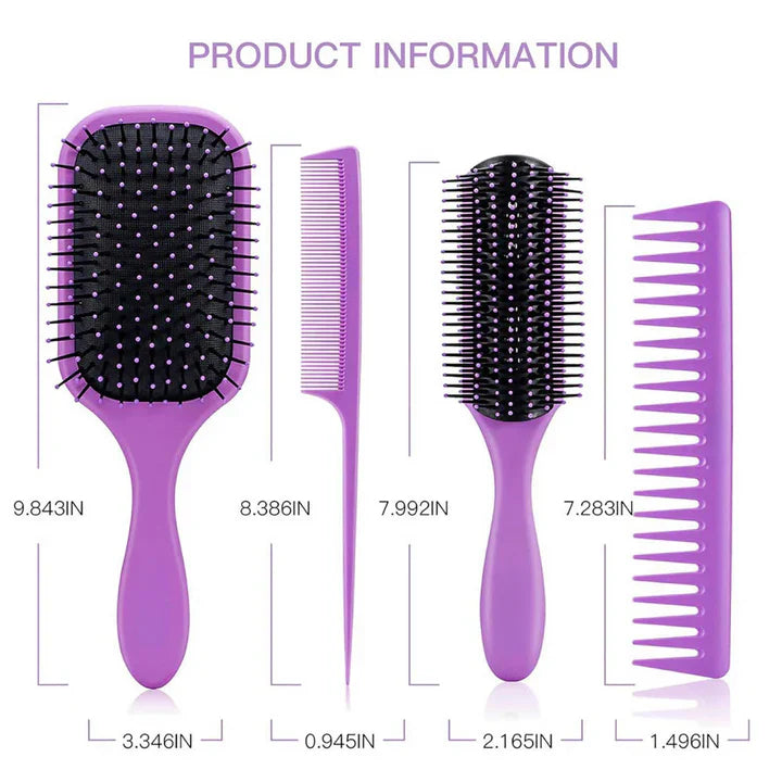 4-Piece Detangling Hairbrush Set