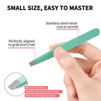 Precision Tweezers Set - 6-piece Eyebrow Kit With Travel Case