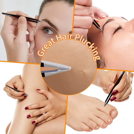 Precision Tweezers Set - 6-piece Eyebrow Kit With Travel Case