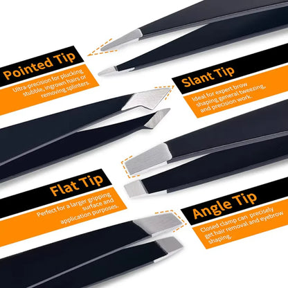 Precision Tweezers Set - 6-piece Eyebrow Kit With Travel Case