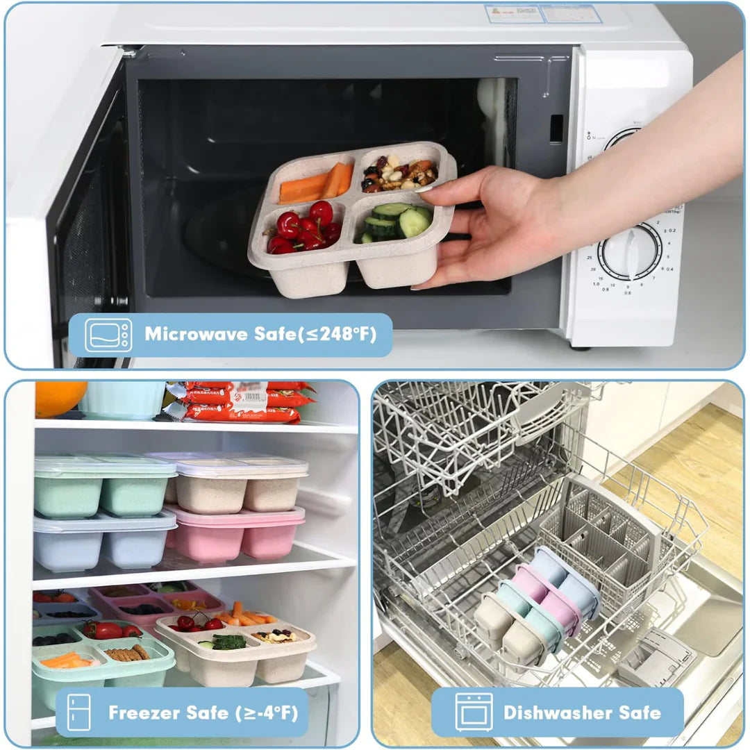 Bento - Style 4 - Compartment Meal Prep Boxes in a 4 - Pack - Sustainable and Practical