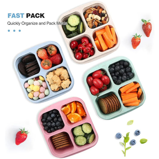 Bento - Style 4 - Compartment Meal Prep Boxes in a 4 - Pack - Sustainable and Practical