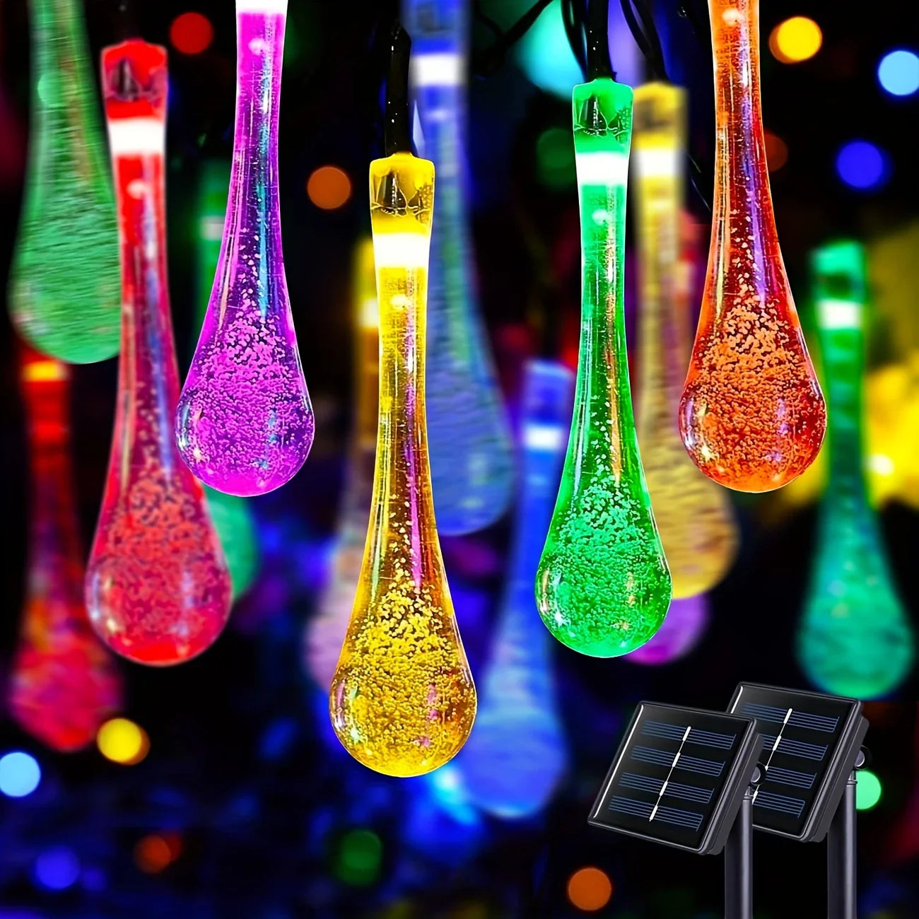 Solar Led Fairy Lights - Colourful Drop Lights For Garden  Patio And Decoration