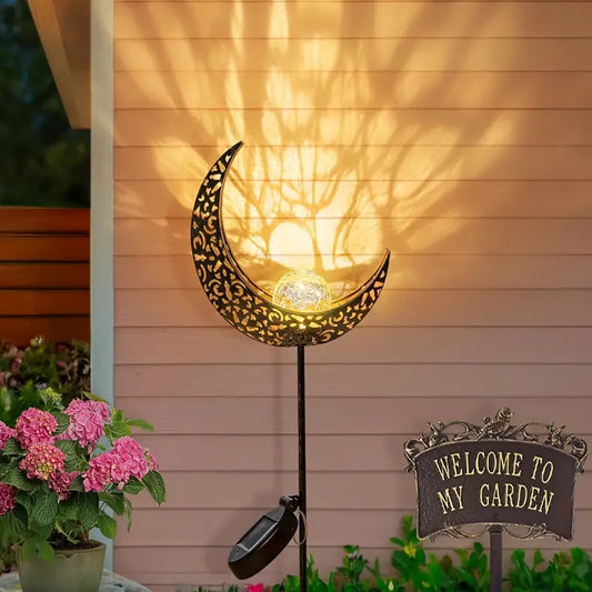 Metal Solar Garden Light - Waterproof Led Design in Moon , Flame , Sun or Star Shape