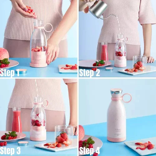 Compact Portable Smoothie Blender with Fruit Container and Drinking Cap
