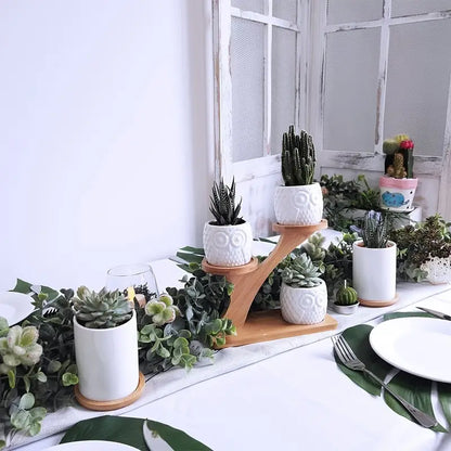 Decorative Wooden Plant Stand - Plant Pots in Owl Design for Succulents and Houseplants