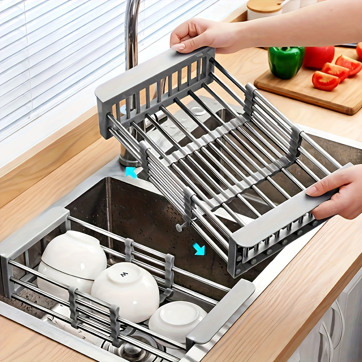 Extendable Sink Draining Rack - Space - Saving Crockery and Vegetable Holder for the Kitchen