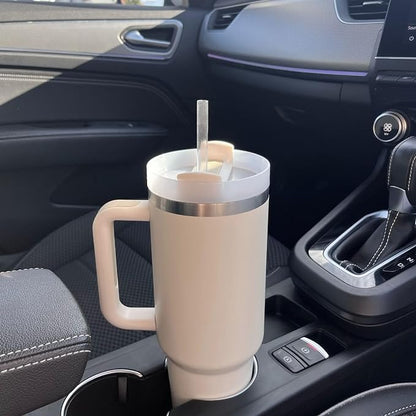 Insulated Stainless Steel Travel Mug - 40 Oz Large Mug With Handle Leakproof Lid And Straw