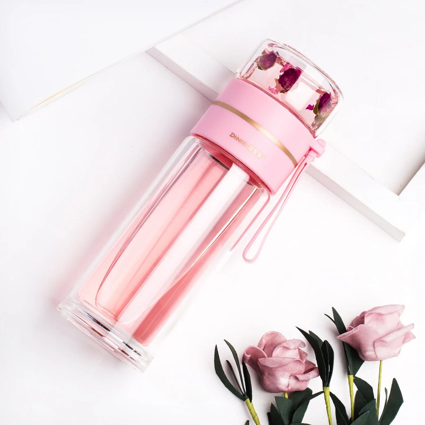 Double - Walled Glass Bottle with Tea Strainer and Infuser