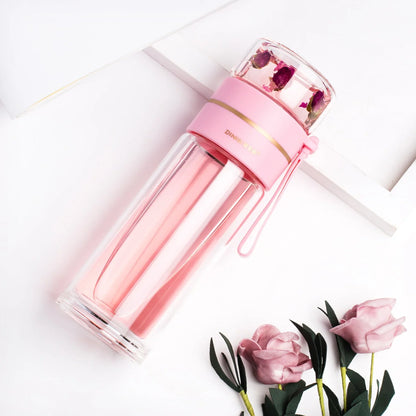 Double - Walled Glass Bottle with Tea Strainer and Infuser