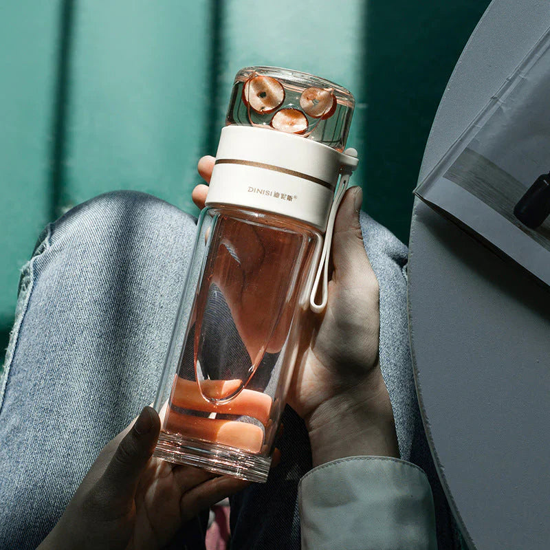 Double - Walled Glass Bottle with Tea Strainer and Infuser
