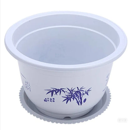 Plastic Flower Pot with Bamboo Motif - Elegant Plant Pot for Balcony and Garden