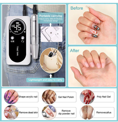 High-performance 45000rpm Portable Electric Nail Drill With Battery Quiet Design For Professional Manicure