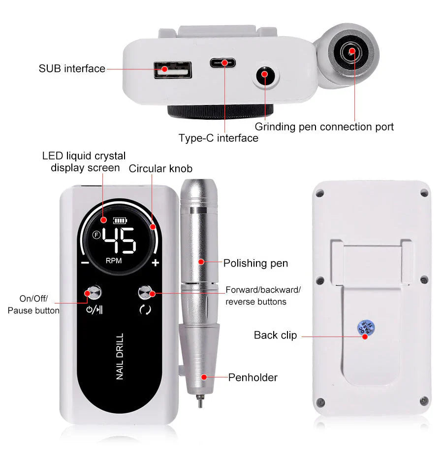 High-performance 45000rpm Portable Electric Nail Drill With Battery Quiet Design For Professional Manicure