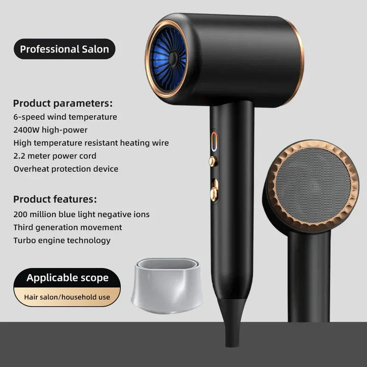 High-Performance Hair Dryer 2400W with Hot and Cold Air Function - Ion Technology