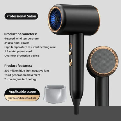 High-Performance Hair Dryer 2400W with Hot and Cold Air Function - Ion Technology