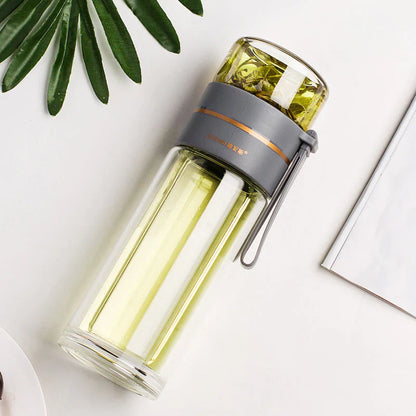 Double - Walled Glass Bottle with Tea Strainer and Infuser
