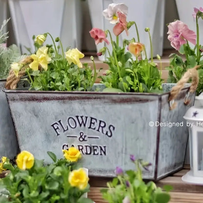 Decorative Metal Flower and Garden Container with Hemp Rope Handles