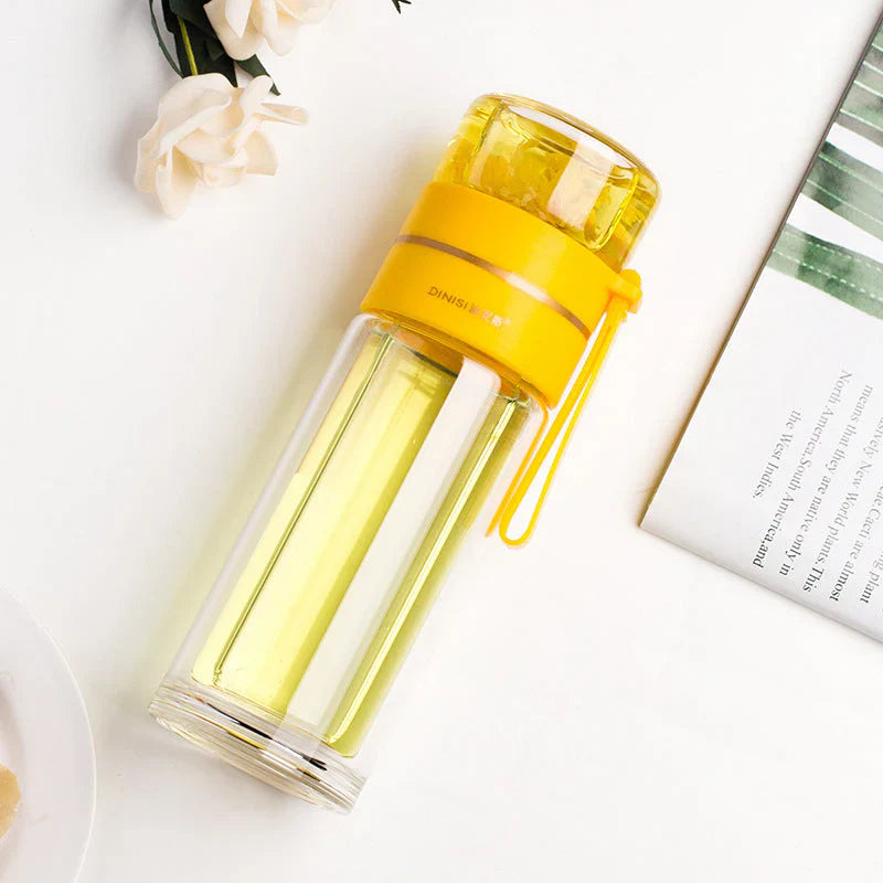 Double - Walled Glass Bottle with Tea Strainer and Infuser