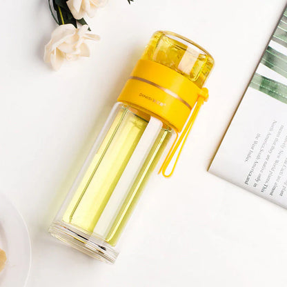 Double - Walled Glass Bottle with Tea Strainer and Infuser