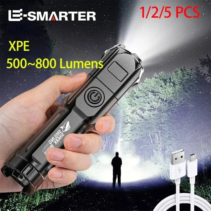 Powerful LED Torch With Zoom Rechargeable USB Camping Lamp