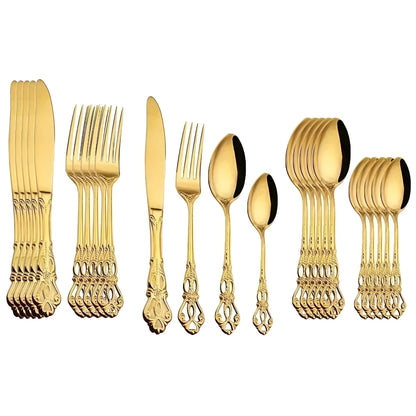 Luxurious 24 - Piece Gold Cutlery Set with Elegant Decoration