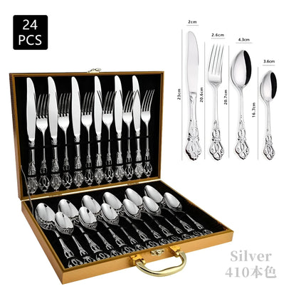Luxurious 24 - Piece Gold Cutlery Set with Elegant Decoration
