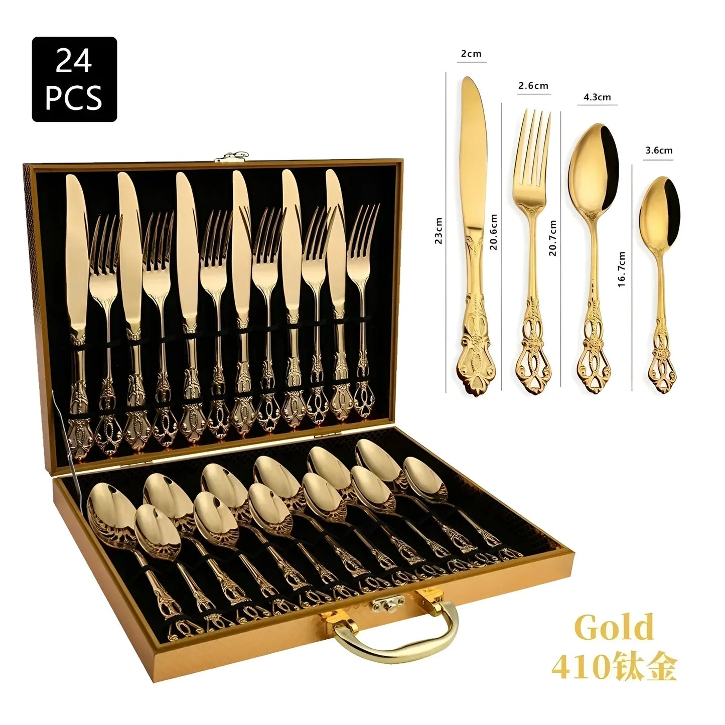 Luxurious 24 - Piece Gold Cutlery Set with Elegant Decoration