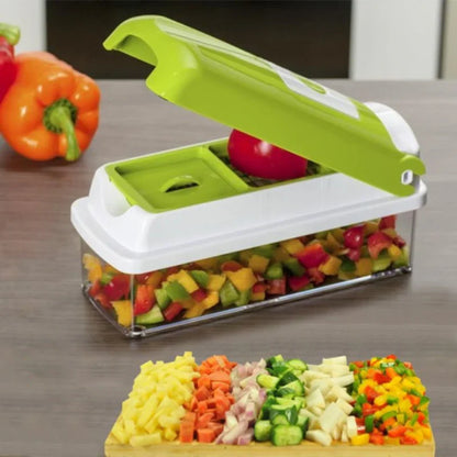 12 - In-1 Multifunctional Vegetable Slicer with Interchangeable Blades and Collection Container