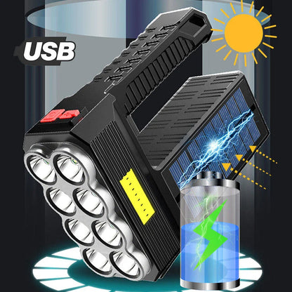 Solar Led Torch - Waterproof  Powerful Hand Torch With Lithium Battery