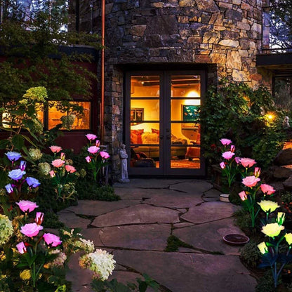 Solar - Powered Rose Lights - Garden Plug with Solar Panel for Decorative Lighting