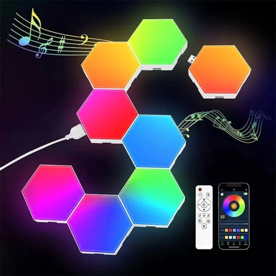 Interactive Hexagonal LED Panels With RGB Colour Control And Music Synchronisation